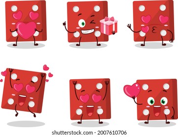 Red dice cartoon character with love cute emoticon. Vector illustration