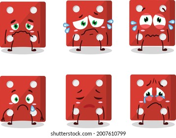 Red dice cartoon character with sad expression. Vector illustration