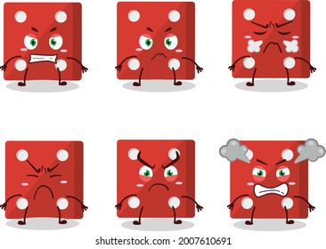 Red dice cartoon character with various angry expressions. Vector illustration
