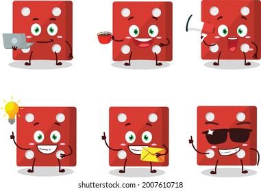 Red dice cartoon character with various types of business emoticons. Vector illustration