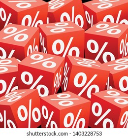 Red dice cube percentage, concept discounts on sales. Vector illustration.
