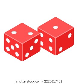 Red dice isometric. Gambling for everyone.Gambling game.Play casino cube.Isolated on white background.Vector illustration.
