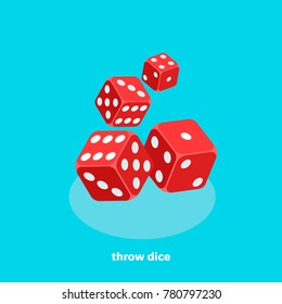 red dice on a blue background, isometric image