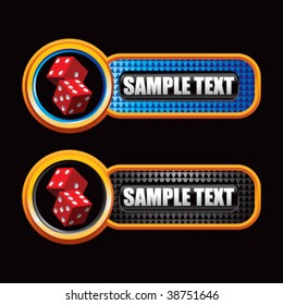 red dice on colored diamond banners