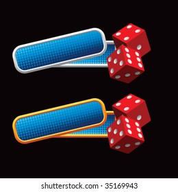 red dice on colored tilted banners