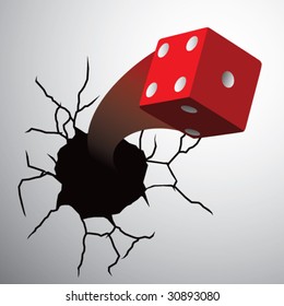 red dice on cracked wall