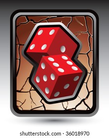 dados rojos en el icono de la web con grietas