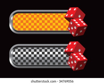 red dice on diamond checkered banners