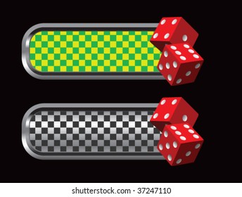 red dice on diamond checkered banners