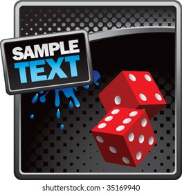 red dice on grunge style splat background