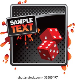 red dice on grunge style splat background