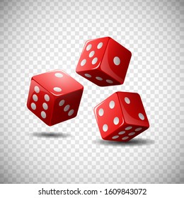 Red dice on isolated transparent background. Vector illustration 