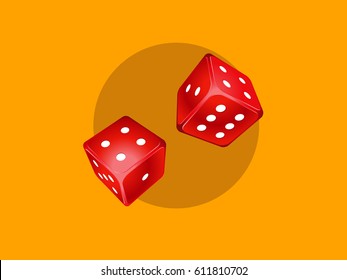 Red dice on yellow background. Vector illustration