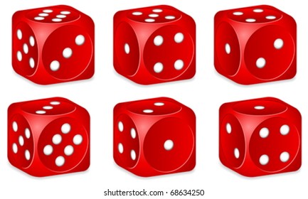Red dice set on white background. Vector illustration.