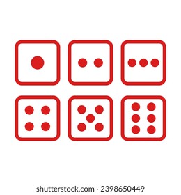 Red Dice Set In Square Line One Two Tree Four Five Six Cube
