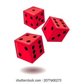 Red dices with black dots isolated on white background.