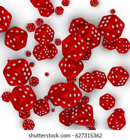 red dices floating on white background