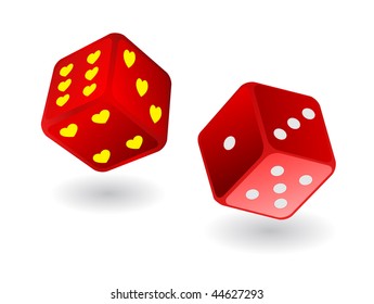 red dices with hearts