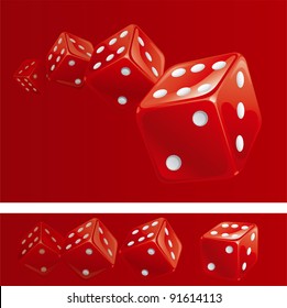 Red dices. Vector red background and banner of red casino dices in different sides.  There are no meshes in this image.