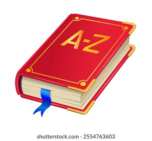 Red Dictionary from A to Z on white background. Language dictionary glossary. Vector 3d illustration