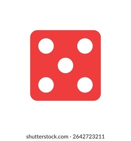 Red die showing five dots, representing the number 5 in dice games, chance, or gambling icons. Perfect for board games, gaming apps, and content related to randomness and probability.