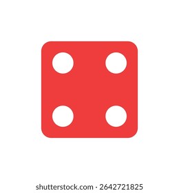 Red die showing four dots, representing the number 4 in dice games, chance, or gambling icons. Ideal for board games, gaming apps, and entertainment content related to probability and luck.