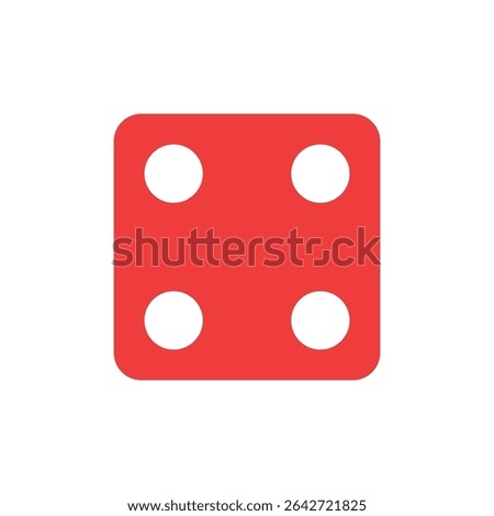 Red die showing four dots, representing the number 4 in dice games, chance, or gambling icons. Ideal for board games, gaming apps, and entertainment content related to probability and luck.