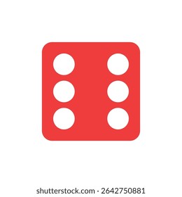 Red die showing six dots, representing the number 6 in dice games, chance, or gambling icons. Ideal for board games, gaming apps, and content associated with probability and randomness.