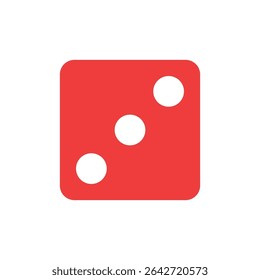 Red die showing three dots, representing the number 3 in dice games, chance, or gambling icons. Suitable for board games, gaming apps, and entertainment content related to games of luck.