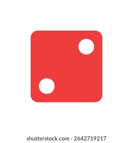 Red die mostrando dois pontos, representando o número 2 em jogos de dados, chance, ou ícones de jogo. Ideal para jogos de tabuleiro, apps de jogos e conteúdo relacionado ao entretenimento.