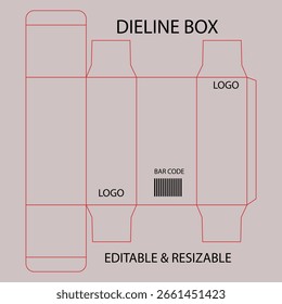 Modelo de caixa dieline vermelha com logotipo e pacote de código de barras