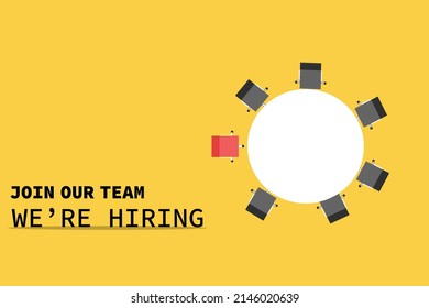 Red Different Chair. Hiring, recruitment, and Leadership Concept. Symbol of vacancies, job offers, career development, job advertisement. Eps10 vector illustration
