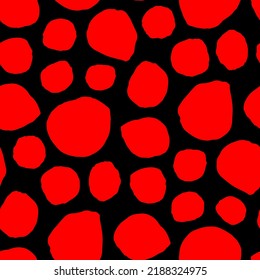 Rojo, diferentes curvas de tinta redondeadas, aisladas sobre fondo negro. Patrón geométrico monocromo sin soldadura. Dibujo gráfico plano vectorial simple a mano. Textura.