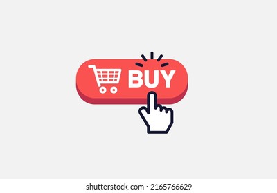 Diseño de botón digital rojo para compras en línea con icono de carro de la compra