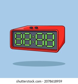 Red Digital Clock Cartoon Vector Illustration