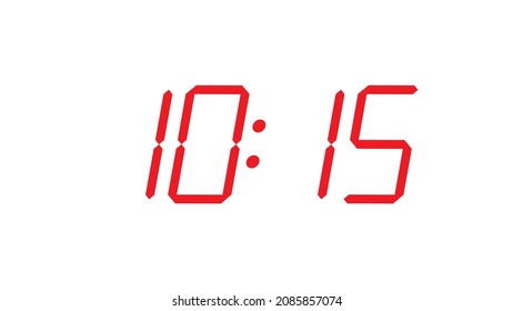 Red digital clock closeup template  displaying 10:15 vector eps 10