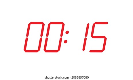 Red digital clock closeup template  displaying 00:15 vector eps 10