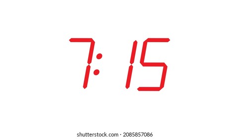 Red digital clock closeup template  displaying 7:15 vector eps 10
