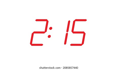 Red digital clock closeup template  displaying 2:15 vector eps 10