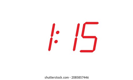 Red digital clock closeup template  displaying 1:15 vector eps 10
