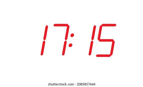 Red digital clock closeup template  displaying 17:15 vector eps 10