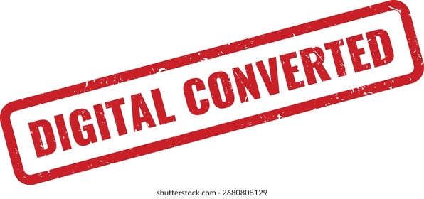 Carimbo vermelho digital convertido Grunge no fundo branco indicando digitalização concluída