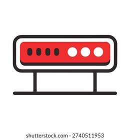 Red digital device icon with input indicators, technology concept
