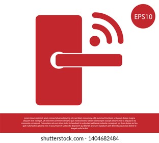 Red Digital door lock with wireless technology for unlock icon isolated on white background. Door handle sign. Security smart home of concept. Vector Illustration