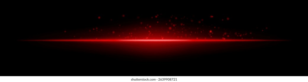 Red digital flare. Bright glowing line with soft radial particles on black background. Great for sci-fi, energy, digital wave, futuristic visual effects.