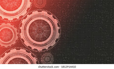 Red Digital Gears wheel and Cock on Technology Background,free space for text input,vector