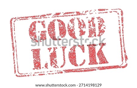 Red digital stamp Good Luck composed of particles for electronic commerce and business success concepts. Innovative vector design symbolizing fortune in data technology and future financial growth.