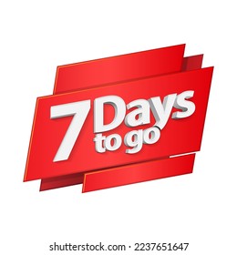  Red Digits Banner Seven Day To Go Countdown Left 7 Days, Template. Count Time Sale, Discount. Glossy Numbers. Illustration Isolated On White Background. Ready For Your Design. 