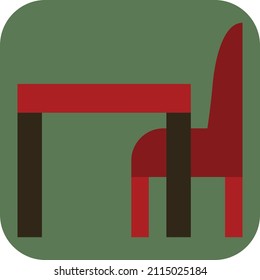 Red dining table and chair, illustration, vector on a white background.