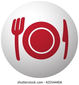 Red Dinner icon on white ball